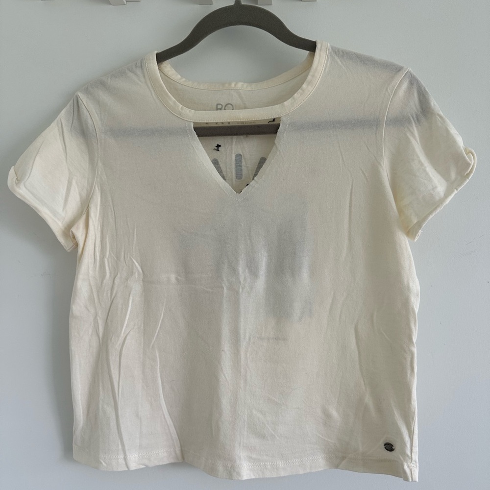 Roxy Cream Short Sleeve Notch Neck Tee